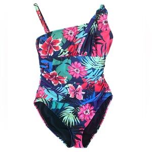 Bleu Rod Beattie Tropical Floral One Shoulder One Piece Swimsuit size 8